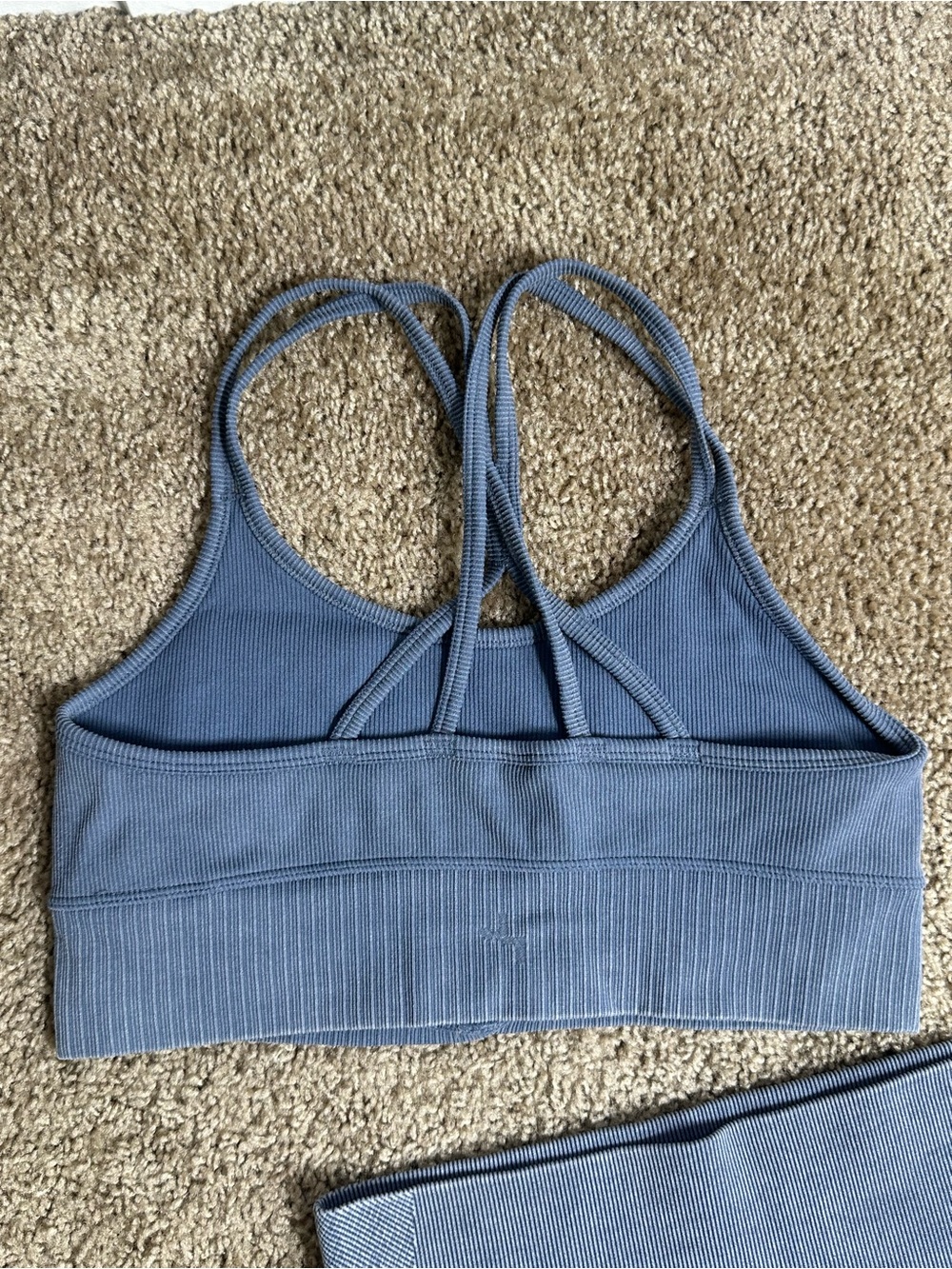 JoyLab Seamless Ribbed Leggings & Strappy Sports Bra in Dusty Blue Size M - Picture 2 of 3